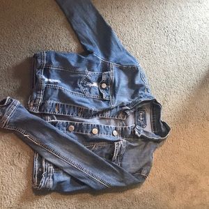 Jean jacket with rips, mid cut
